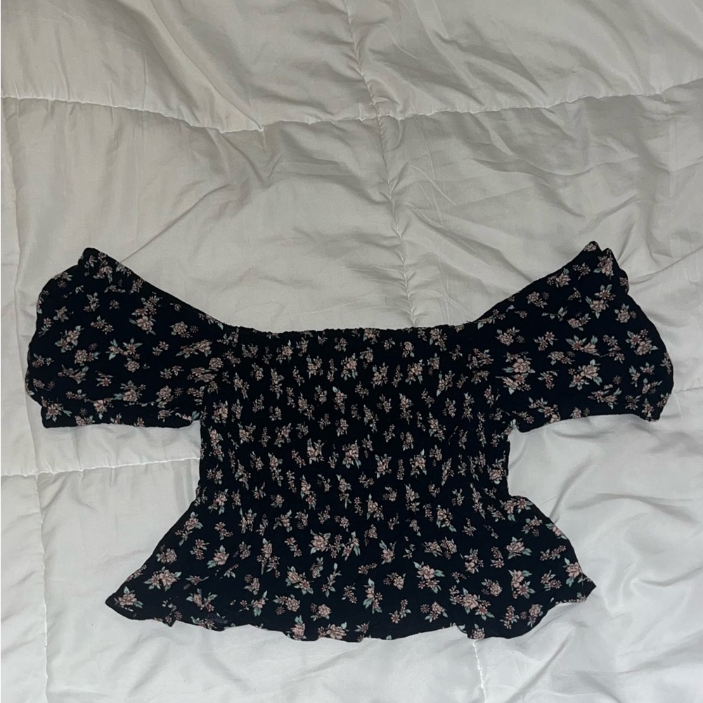 Floral Off-Shoulder Black Top